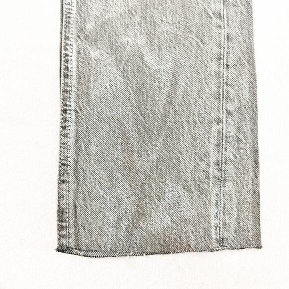 Zara Coated Silver Gray Metallic Denim Jeans Raw Hem Straight Leg Size 4 - Picture 6 of 10